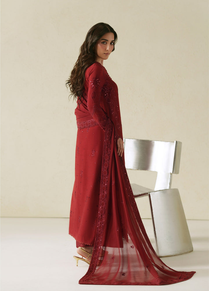 Vera Unstitched Embroidered Raw Silk 3 Piece Suit VR26URF Laal Crimson - Festive Collection