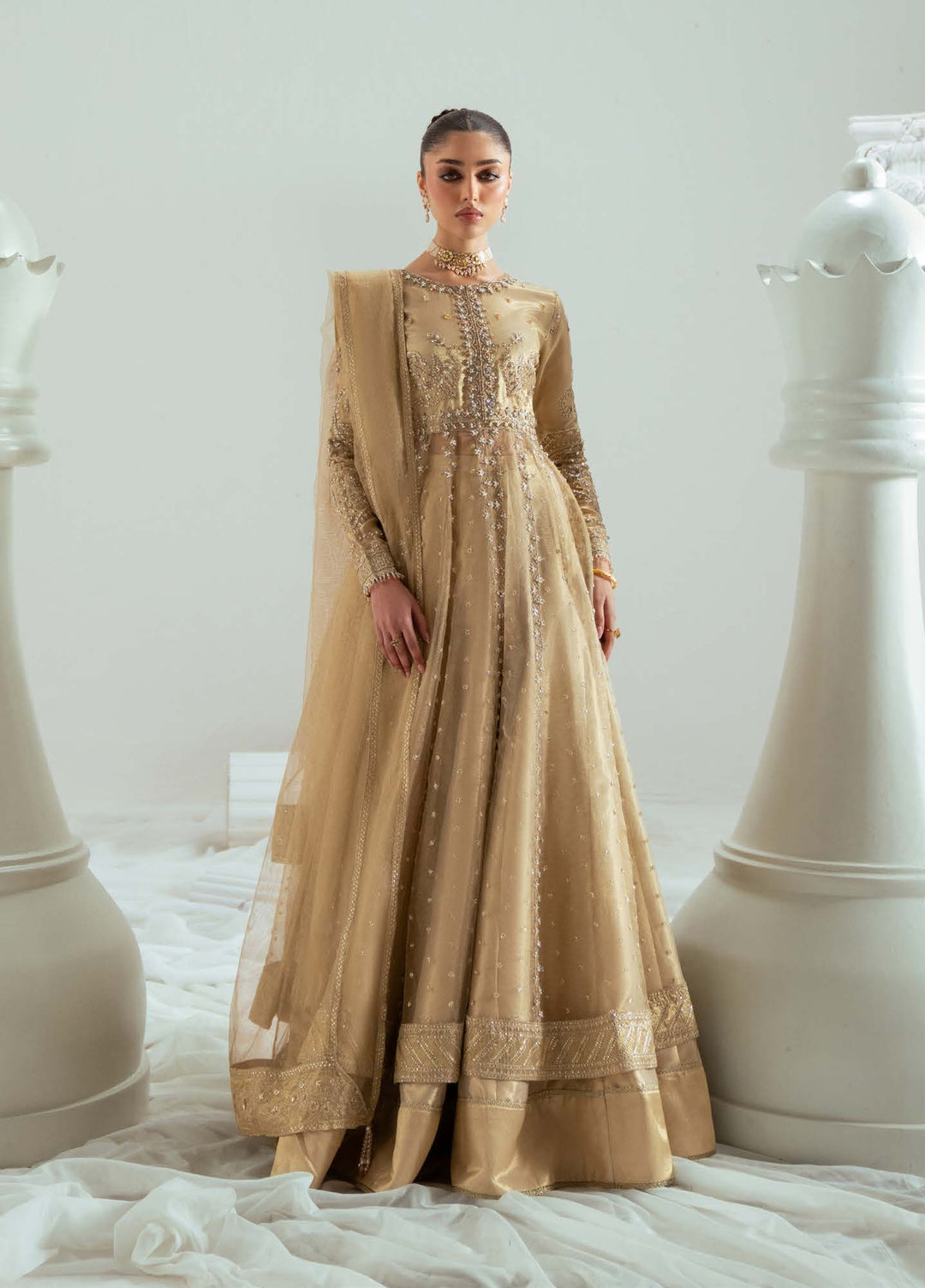 Elyse by Zariya Unstitched Embroidered Net 3 Piece Suit ZA26UEW Aurelia Gold ZSU-6307 - Wedding Collection