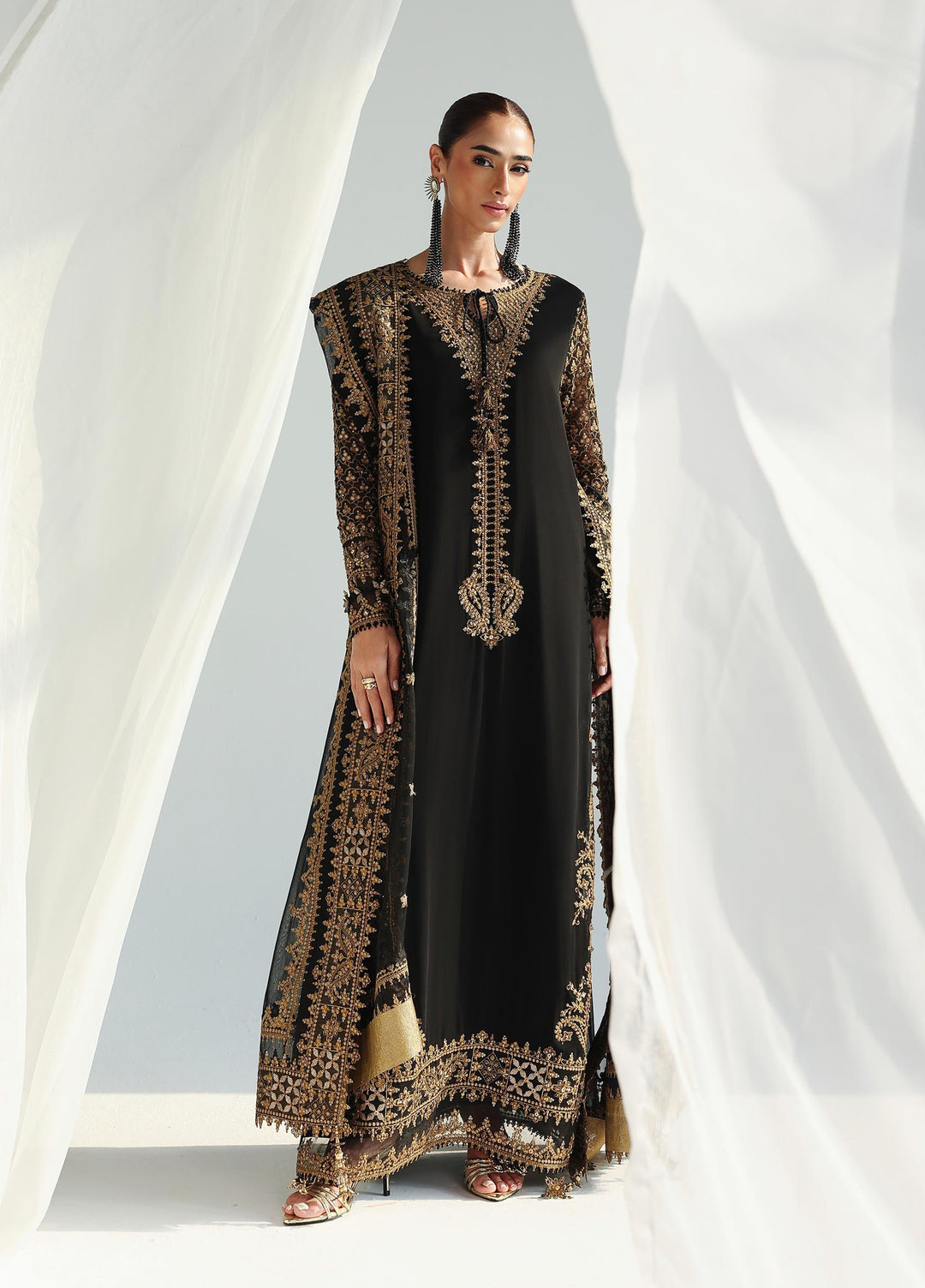 Qalamkar Unstitched Embroidered Chiffon 3 Piece Suit QLK26UCF Waliya QCC-06 - Festive Collection