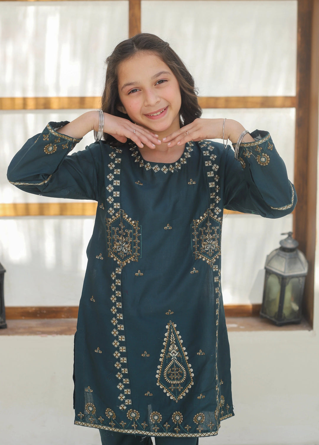 Khanak Girls RTW Embroidered Cotton 2 Piece Suit KST-143 - Casual Collection