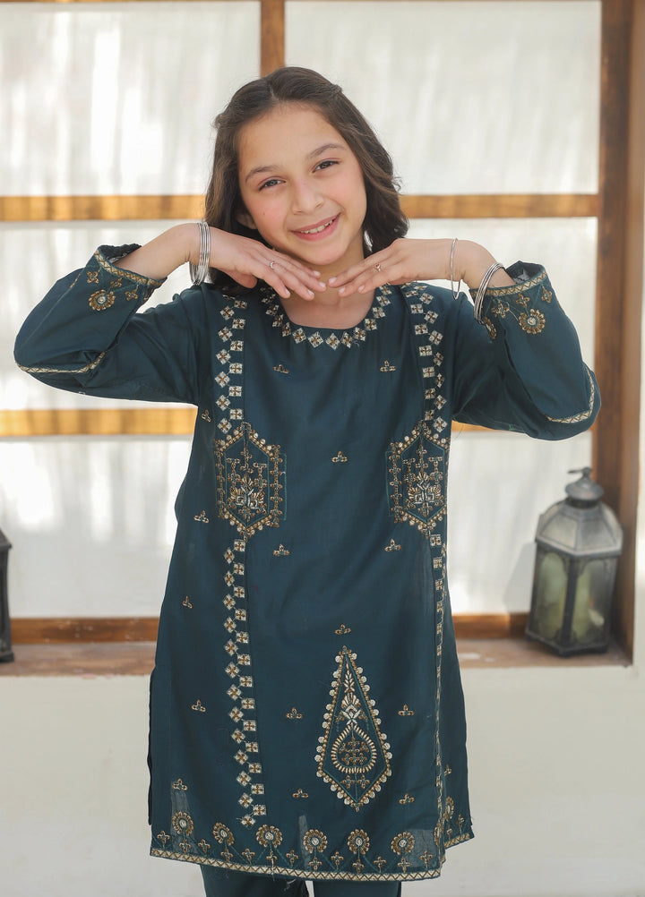 Khanak Girls RTW Embroidered Cotton 2 Piece Suit KST-143 - Casual Collection