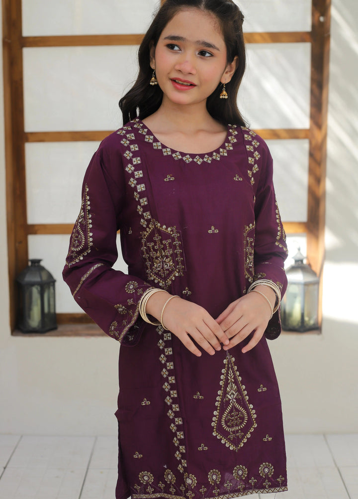 Khanak Girls RTW Embroidered Cotton 2 Piece Suit KST-142 - Casual Collection