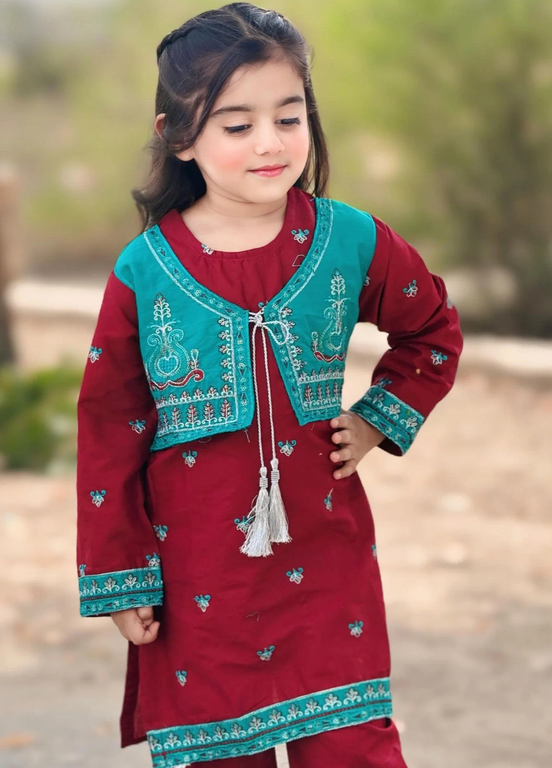 Khanak Girls RTW Embroidered Cotton 2 Piece Suit KST-155 - Casual Collection