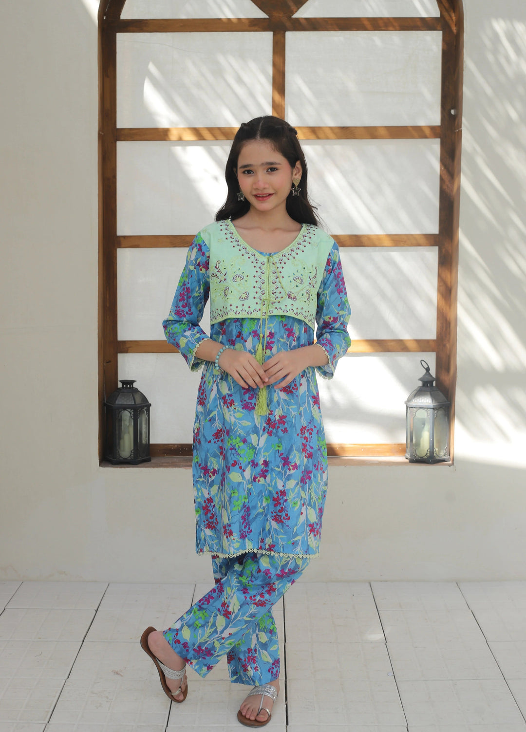Khanak Girls RTW Embroidered Cotton 2 Piece Suit KST-137 - Casual Collection