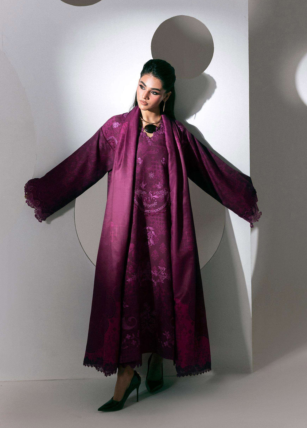 Q prints by Qalamkar Unstitched Embroidered Slub Linen 3 Piece Suit QLK26ULQ Mala QPW-03B - Winter Collection