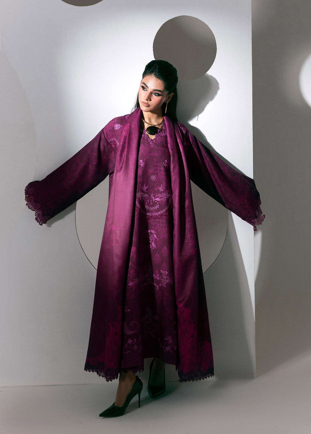 Q prints by Qalamkar Unstitched Embroidered Slub Linen 3 Piece Suit QLK26ULQ Mala QPW-03B - Winter Collection