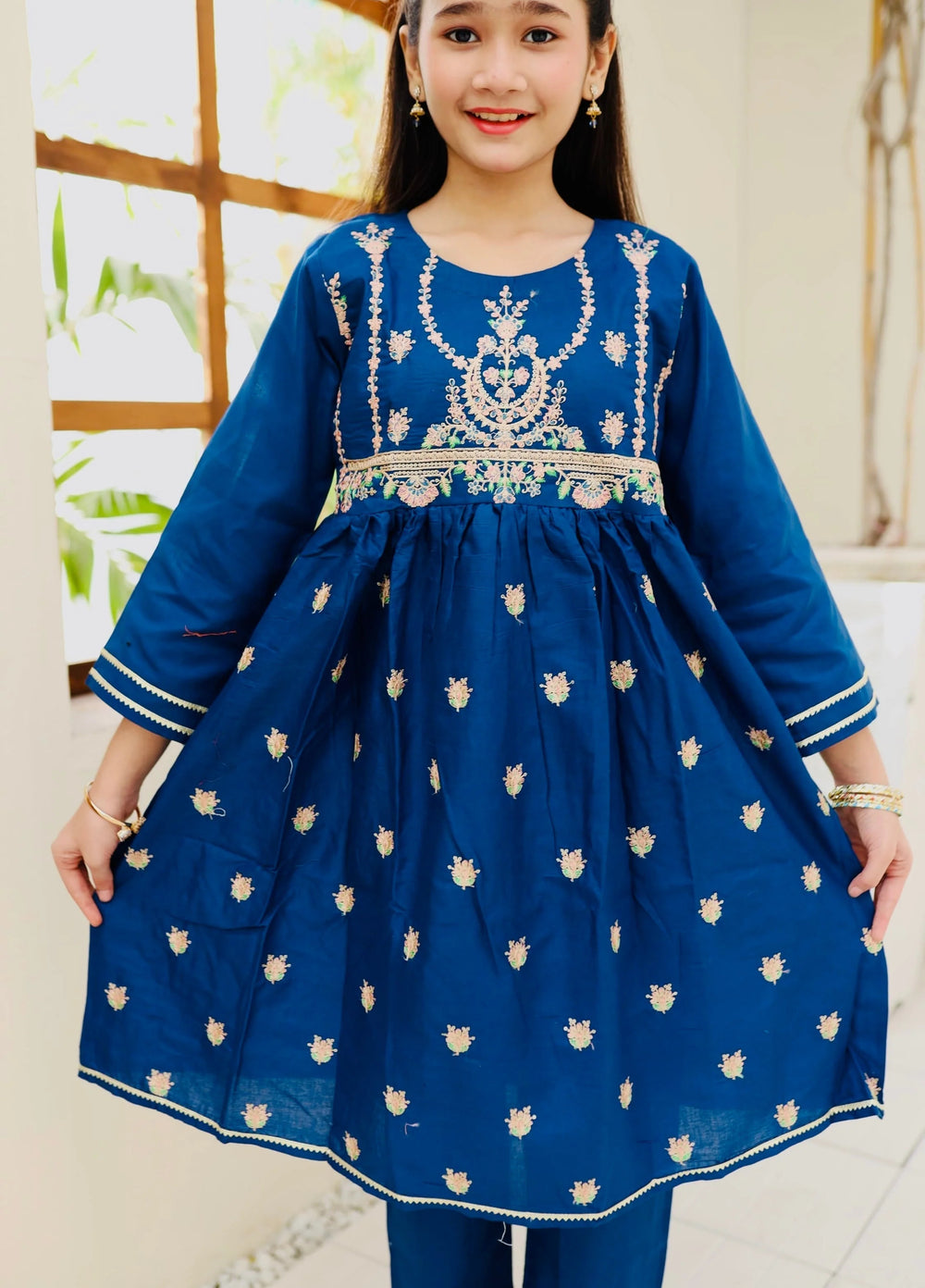 Khanak Girls RTW Embroidered Cotton 2 Piece Suit KST-114 - Casual Collection