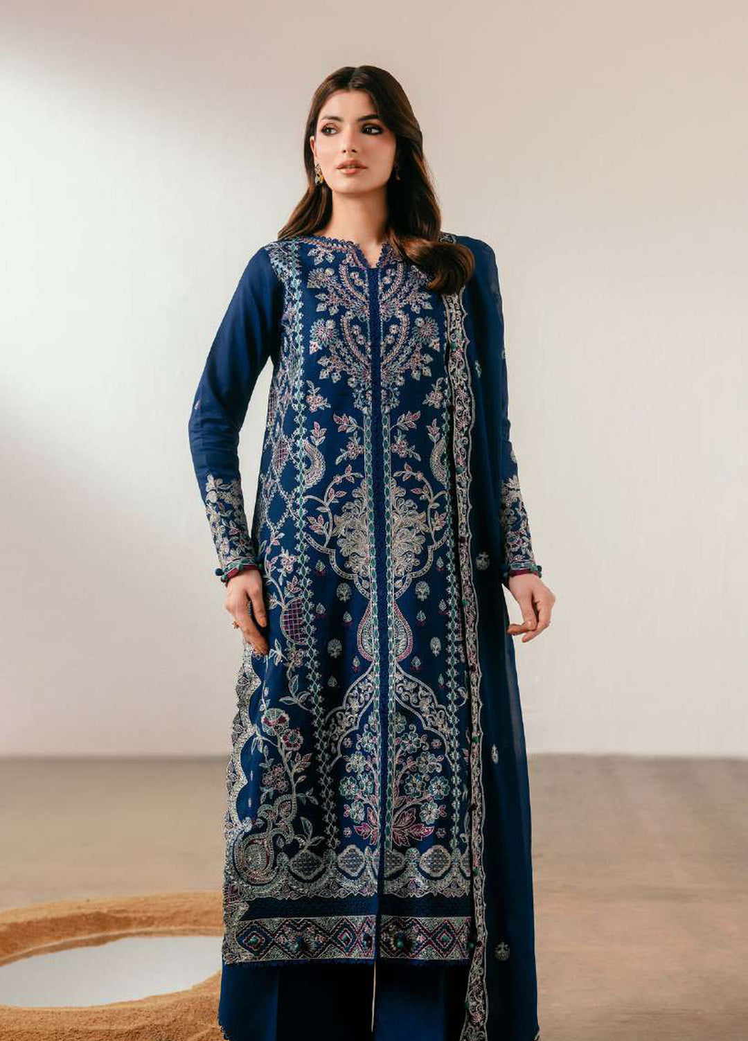 Luxe Silk by Florent Unstitched Embroidered Raw Silk 3 Piece Suit FL26ULS Celest - Festive Collection