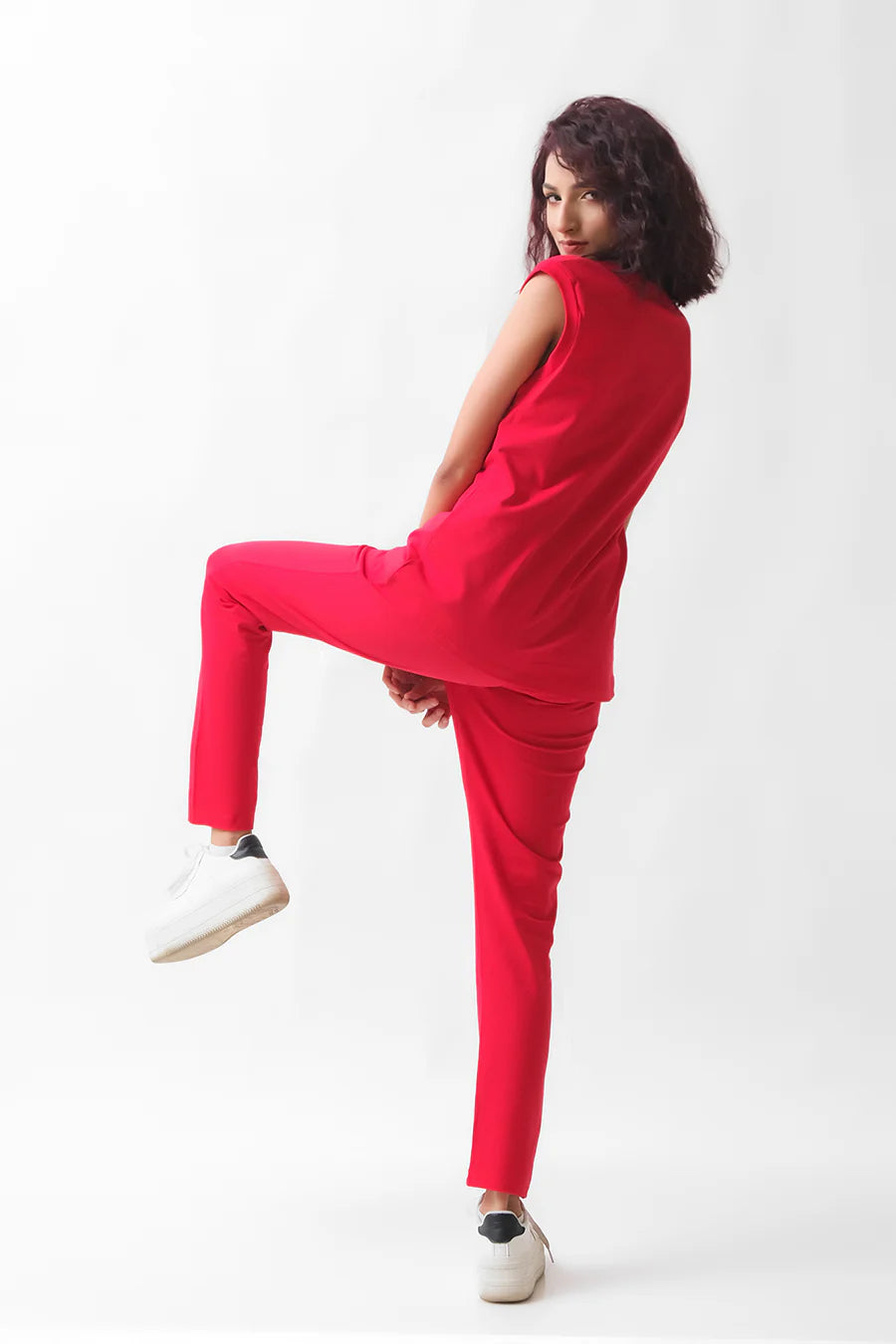 Dhaga Women Western Solids 2 Piece jersy Red Co Ords Sleevesless DHSSSCO5 - Summer Collection