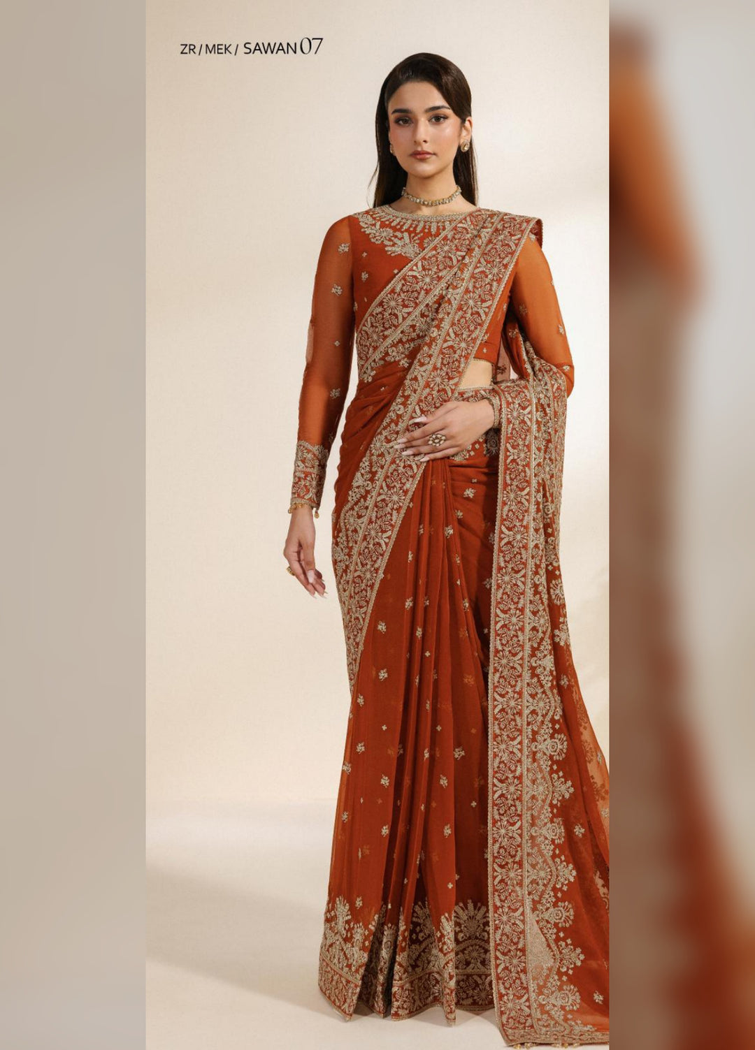 Meraki by Zarif Unstitched Embroidered Chiffon Saree Suit ZR26UCM SAWAN 07 - Festive Collection