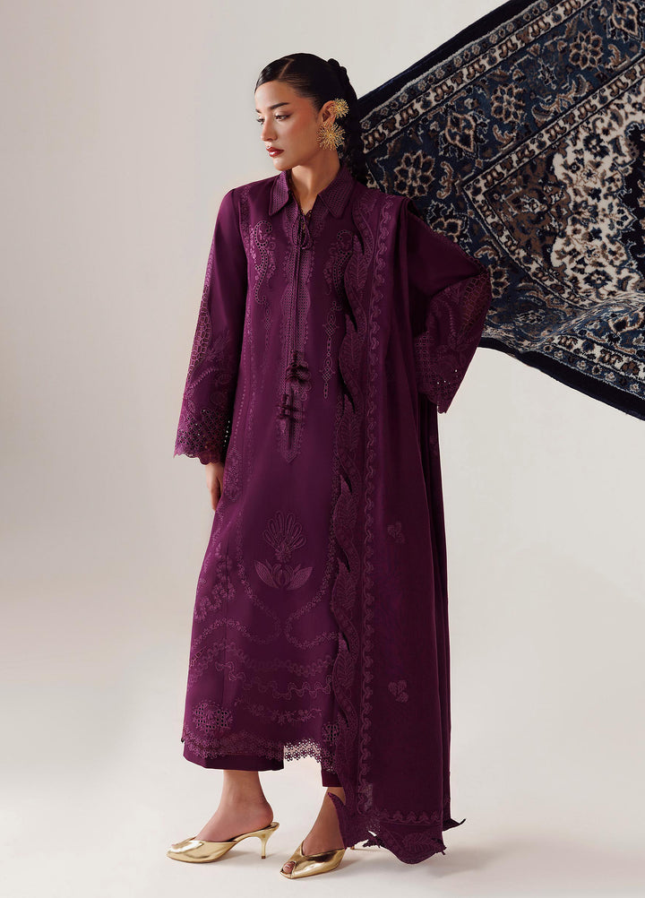 Q line by Qalamkar Unstitched Embroidered Slub Linen 3 Piece Suit QLK26UQL Maheen QLW-07 - Winter Collection