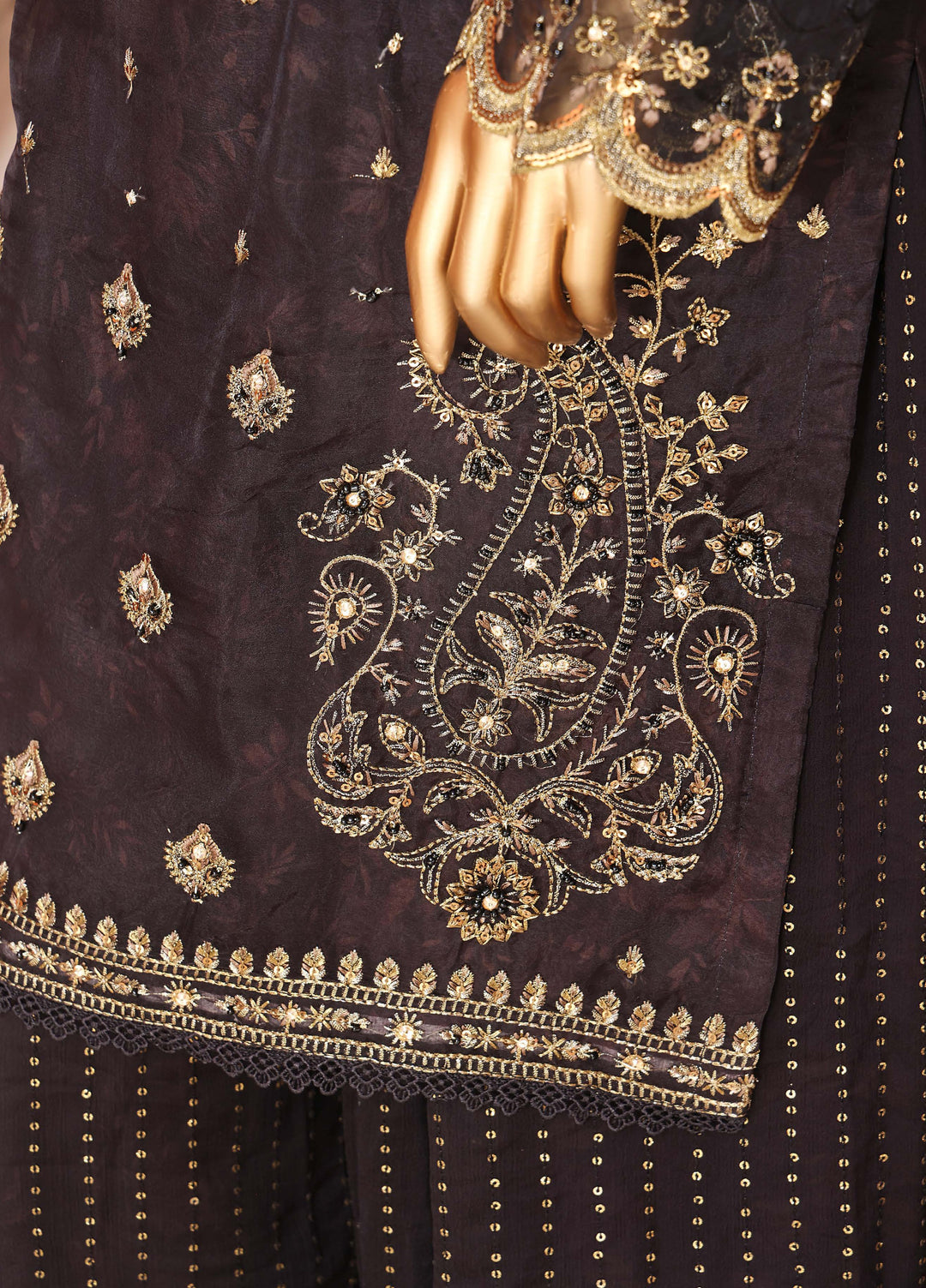 Shaahkaar by HZ Textiles RTW Embroidered Organza 3 Piece Suit HZ26PSO HZK-242 Black - Festive Collection