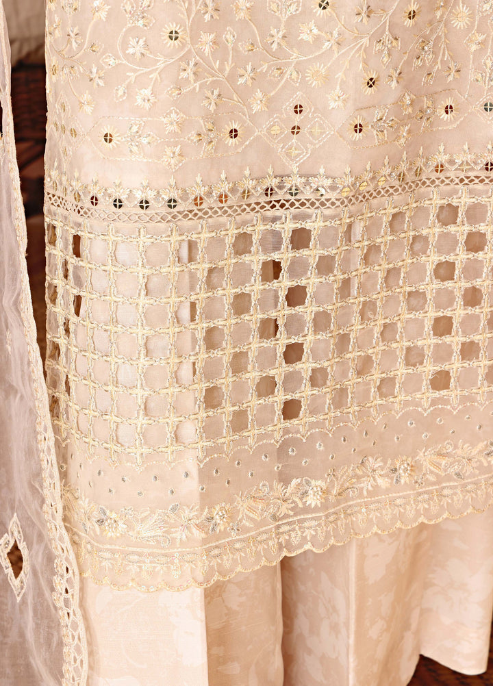 Shaahkaar by HZ Textiles RTW Embroidered Organza 3 Piece Suit HZ26PSO HZK-240 Cream - Festive Collection