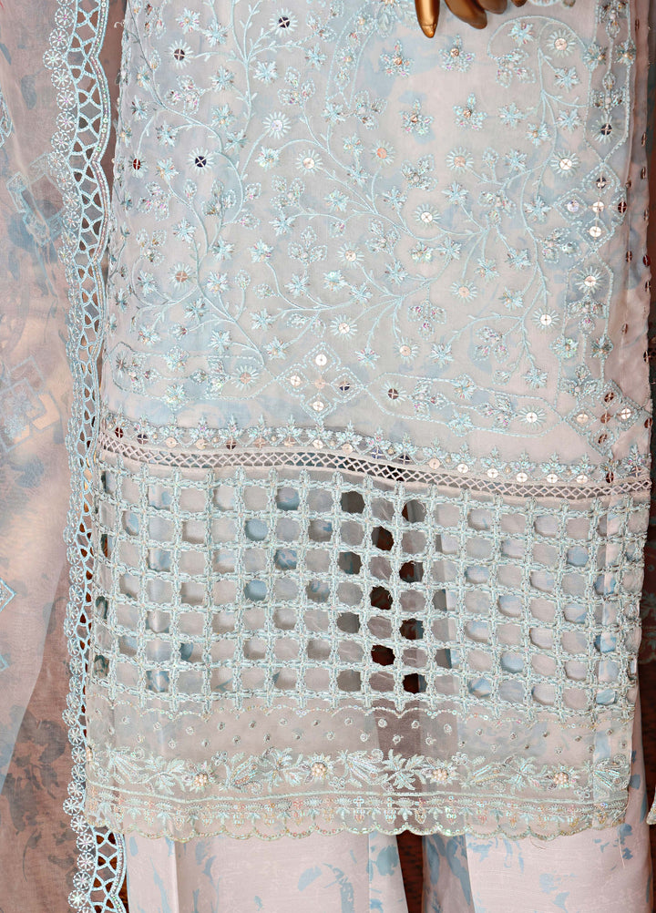 Shaahkaar by HZ Textiles RTW Embroidered Organza 3 Piece Suit HZ26PSO HZK-240 Blue - Festive Collection