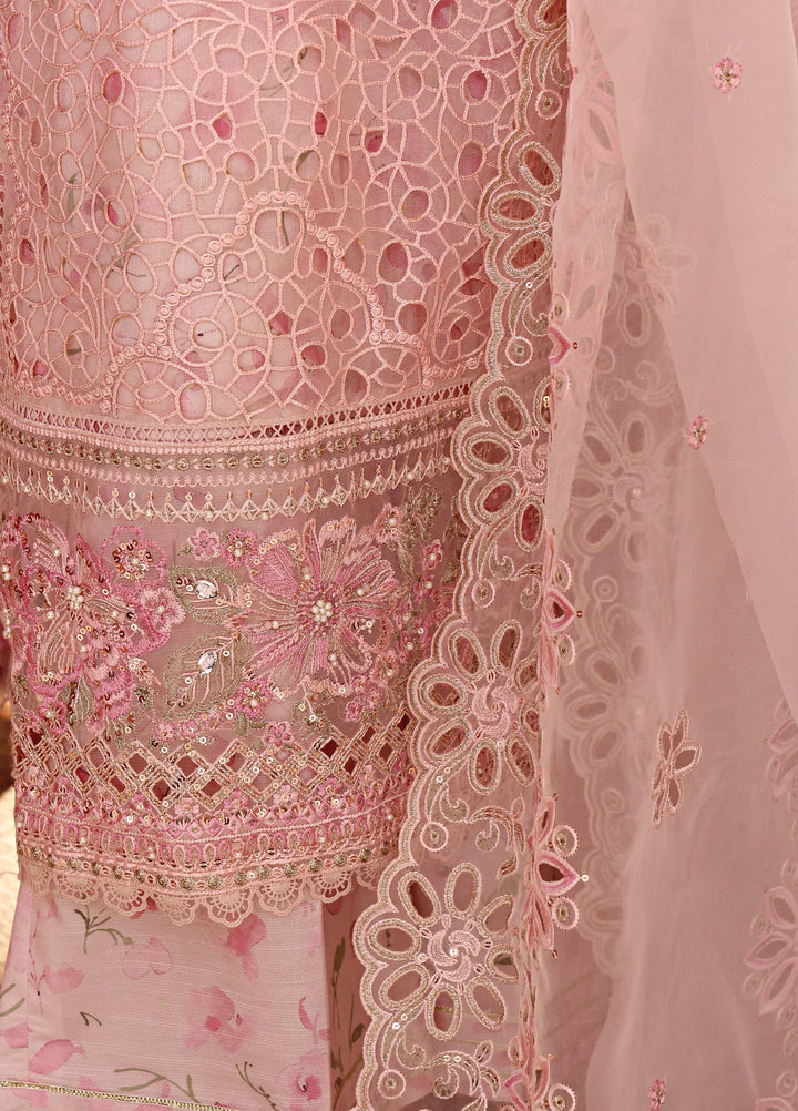 Shaahkaar by HZ Textiles RTW Embroidered Organza 3 Piece Suit HZ26PSO HZK-243 Pastel Pink - Festive Collection