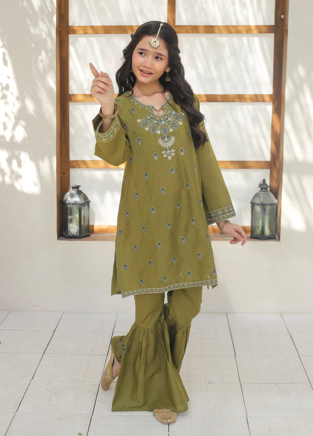 Khanak Girls RTW Embroidered Cotton 2 Piece Suit KST-146 - Casual Collection