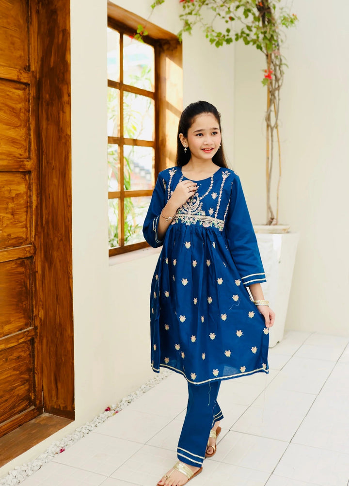 Khanak Girls RTW Embroidered Cotton 2 Piece Suit KST-114 - Casual Collection