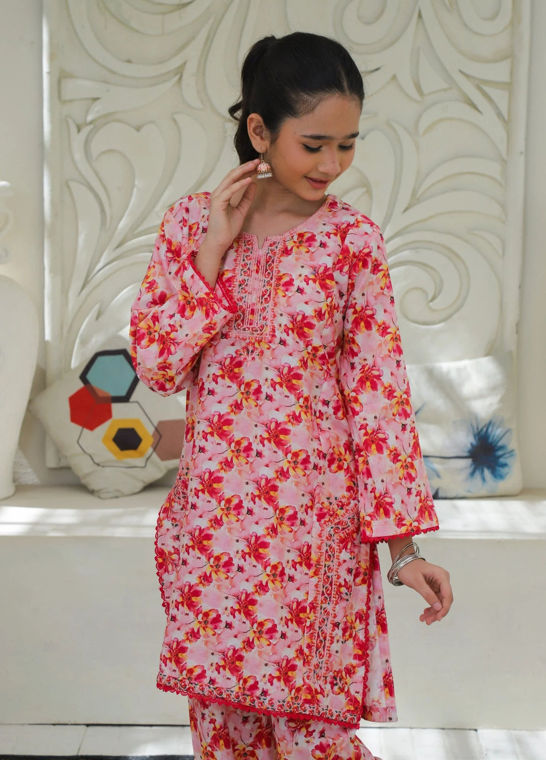 Khanak Girls RTW Embroidered Cotton 2 Piece Suit KST-200 - Casual Collection