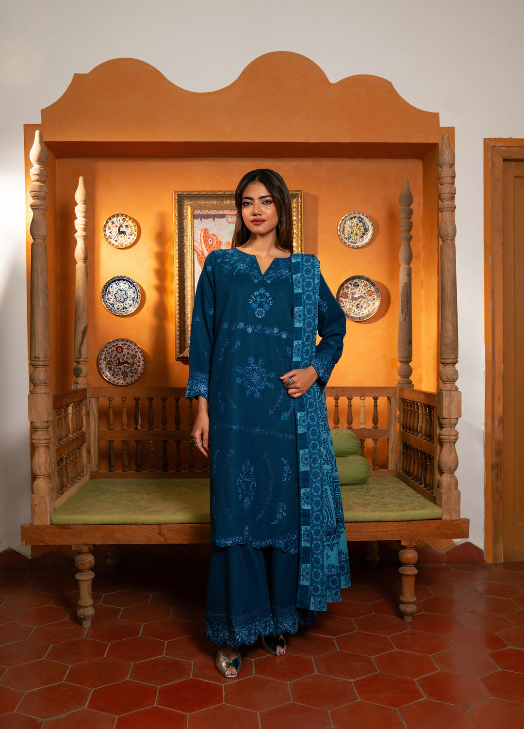 Manzil by Rashid Textiles Unstitched Embroidered Khaddar 3 Piece Suit RT26UKM D-1037 - Winter Collection