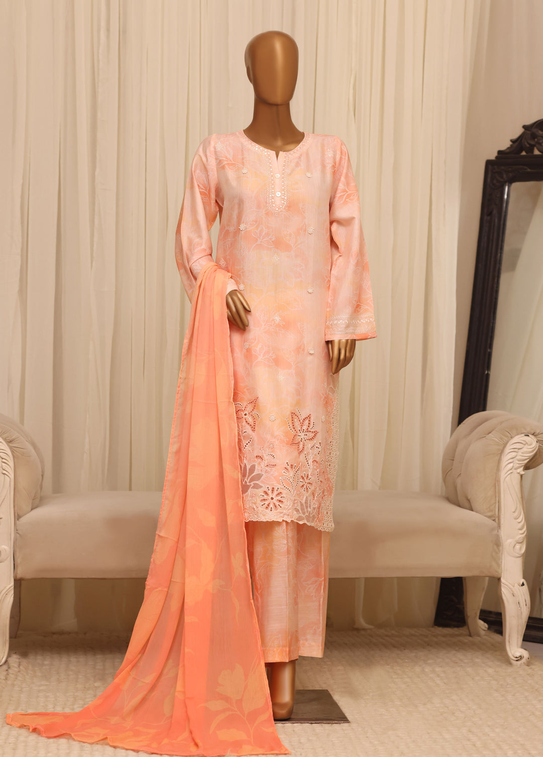 Majestic by HZ Textiles RTW Embroidered Raw Silk 3 Piece Suit HZ26RSM Salmon XRPE-3P-002 - Casual Collection