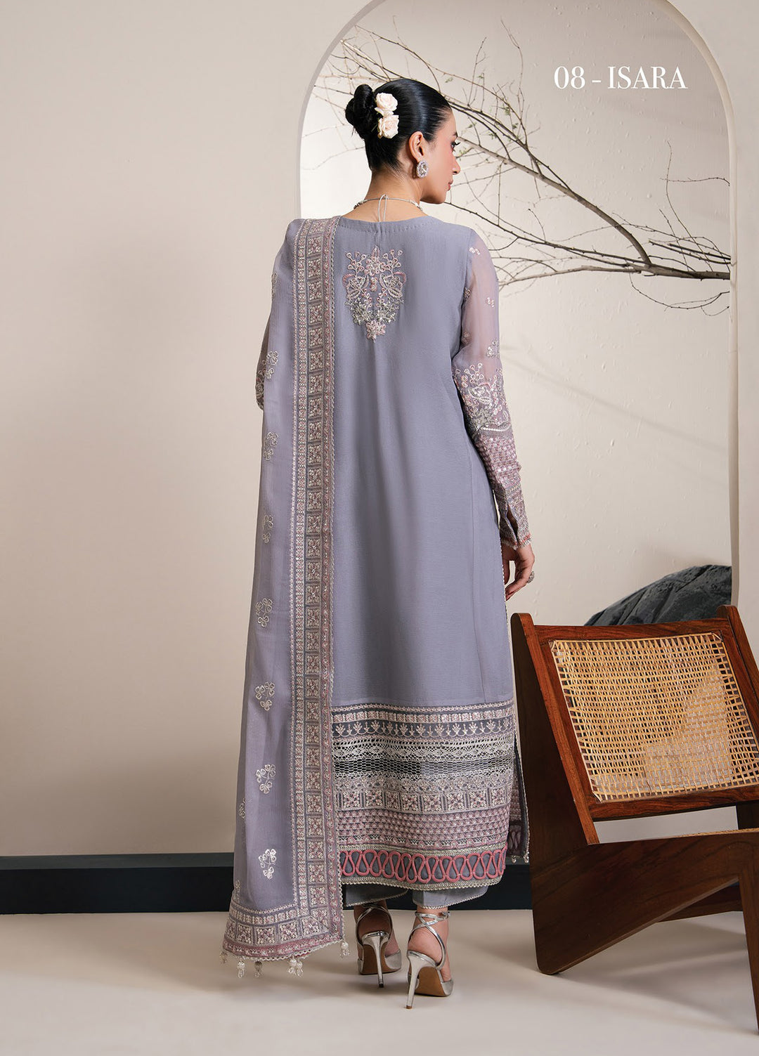 Kalani by Xenia Formals Unstitched Embroidered Chiffon 3 Piece Suit XE26UKW 08-Isara - Wedding Collection