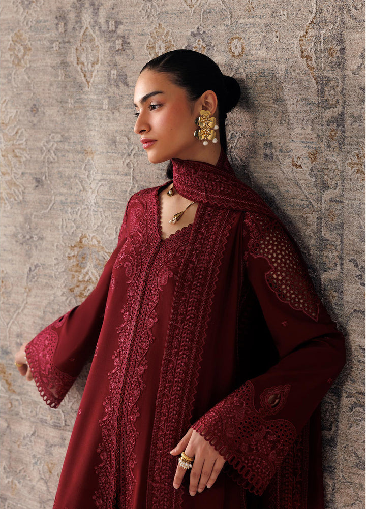 Q line by Qalamkar Unstitched Embroidered Slub Linen 3 Piece Suit QLK26UQL Neirah QLW-08 - Winter Collection