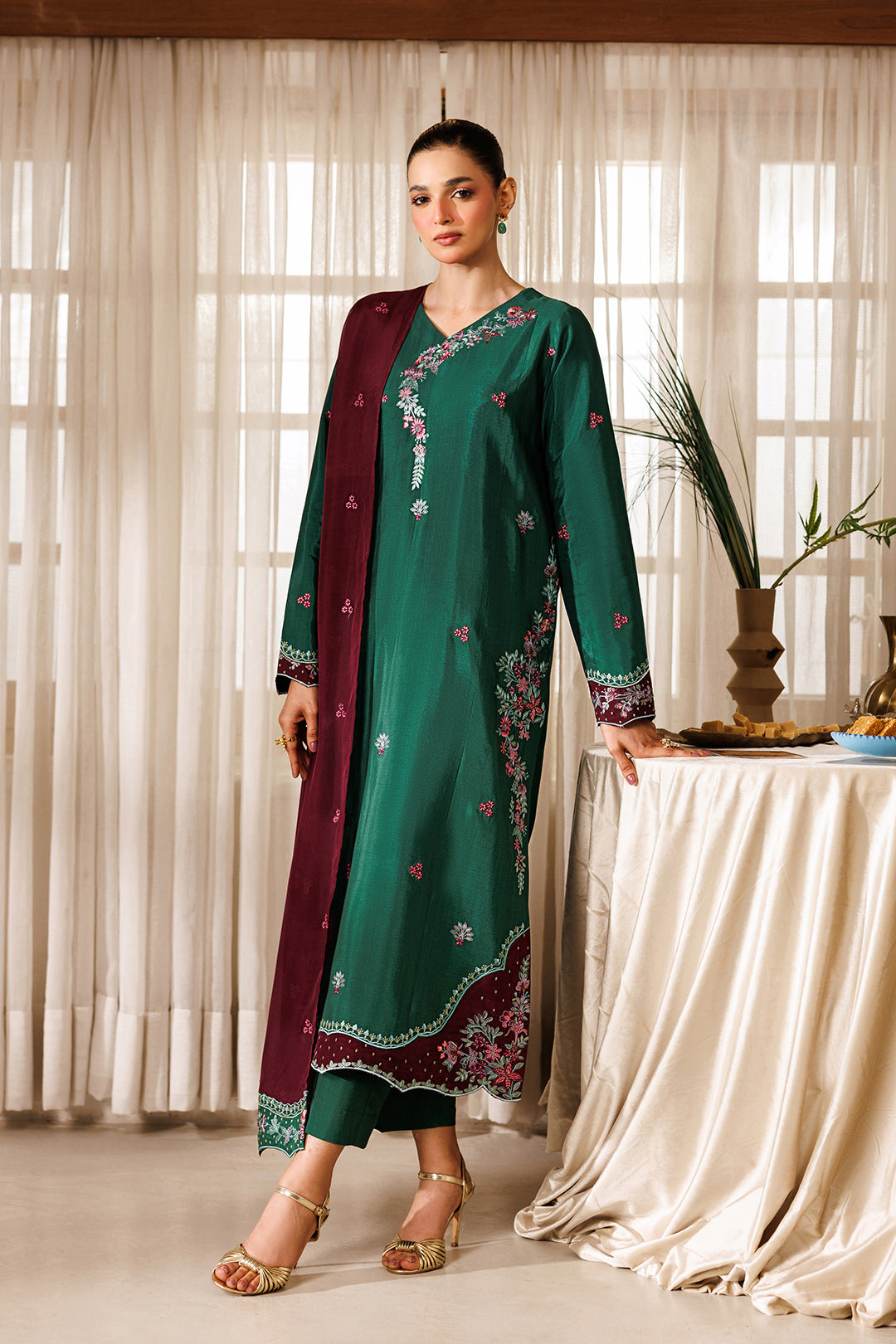 Noore Eid by Panache Women RTW Embroidered Raw Silk 3 Piece Suit Neelofer - Eid Collection