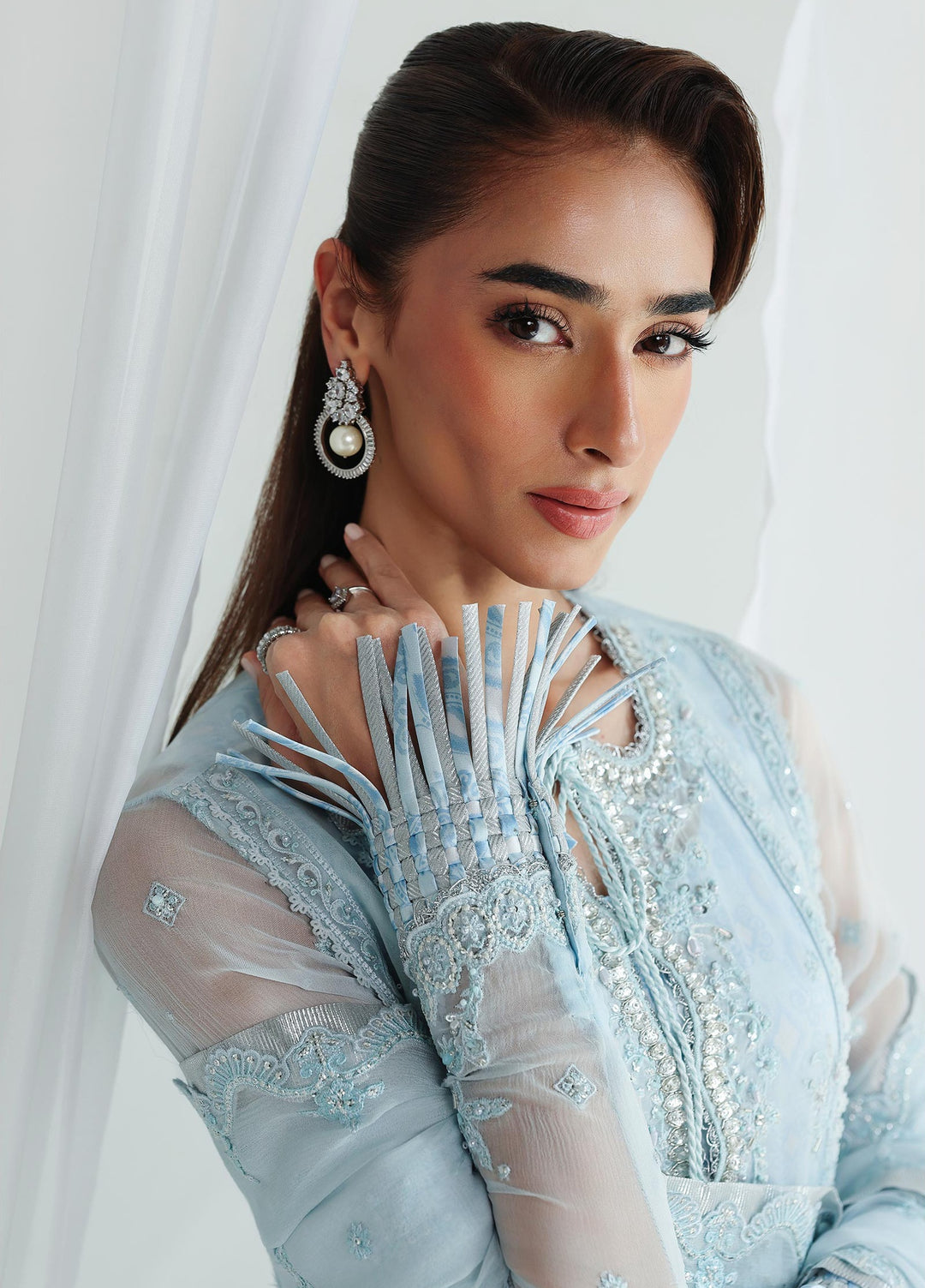 Qalamkar Unstitched Embroidered Chiffon 3 Piece Suit QLK26UCF Sona QCC-08 - Festive Collection