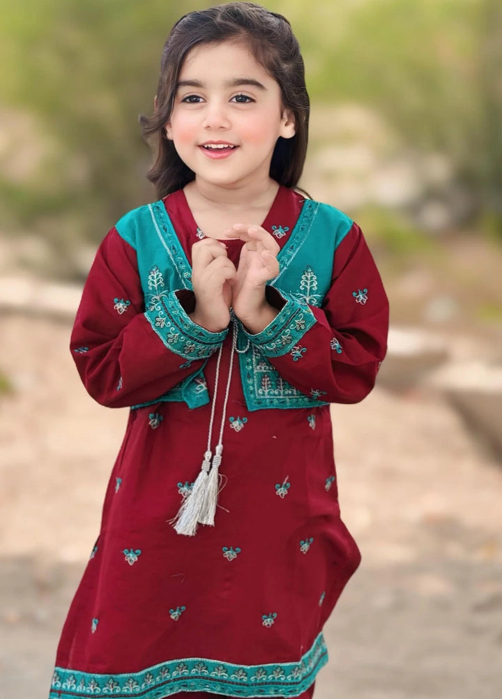 Khanak Girls RTW Embroidered Cotton 2 Piece Suit KST-155 - Casual Collection