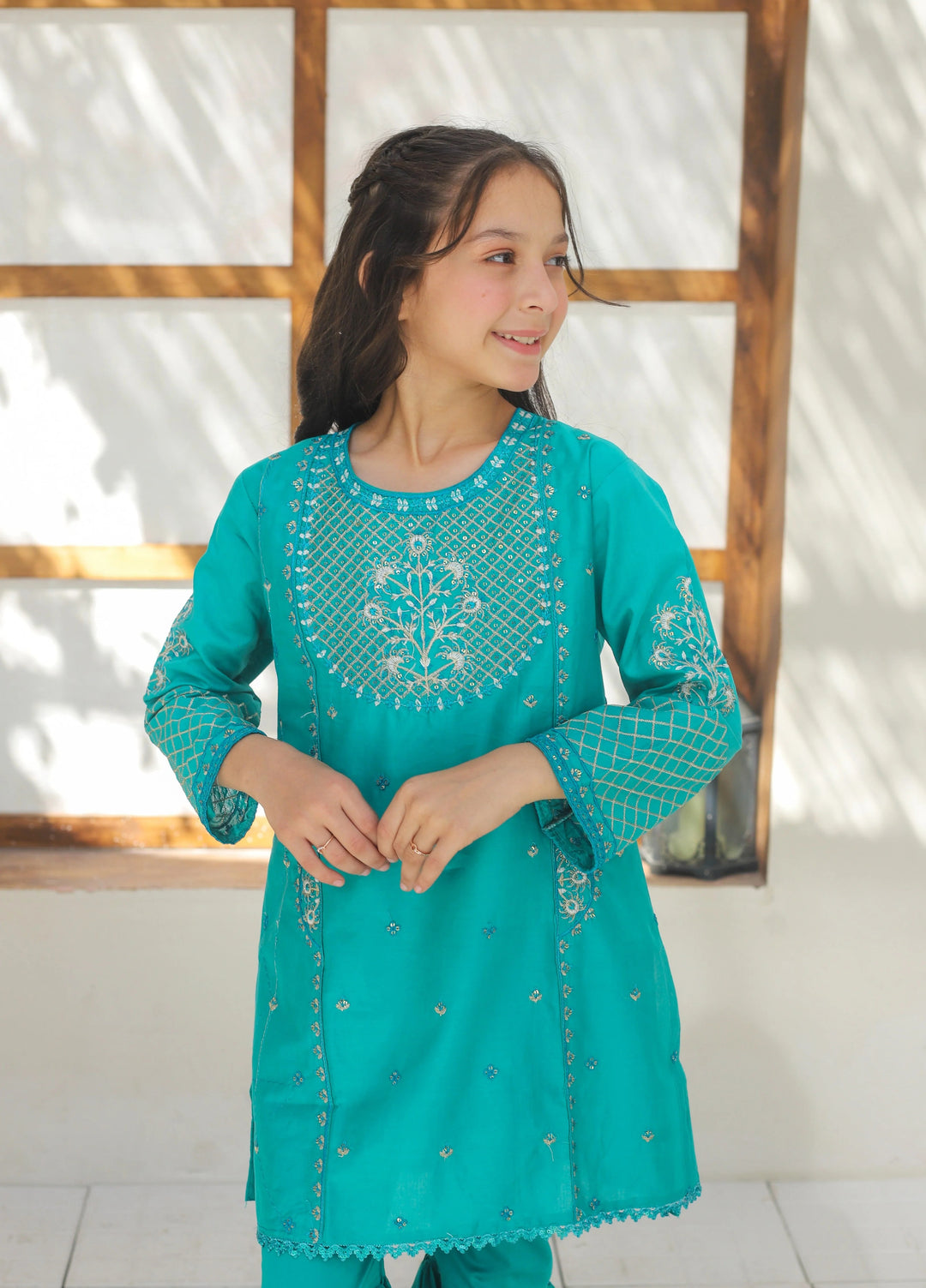 Khanak Girls RTW Embroidered Cotton 2 Piece Suit KST-139 - Casual Collection