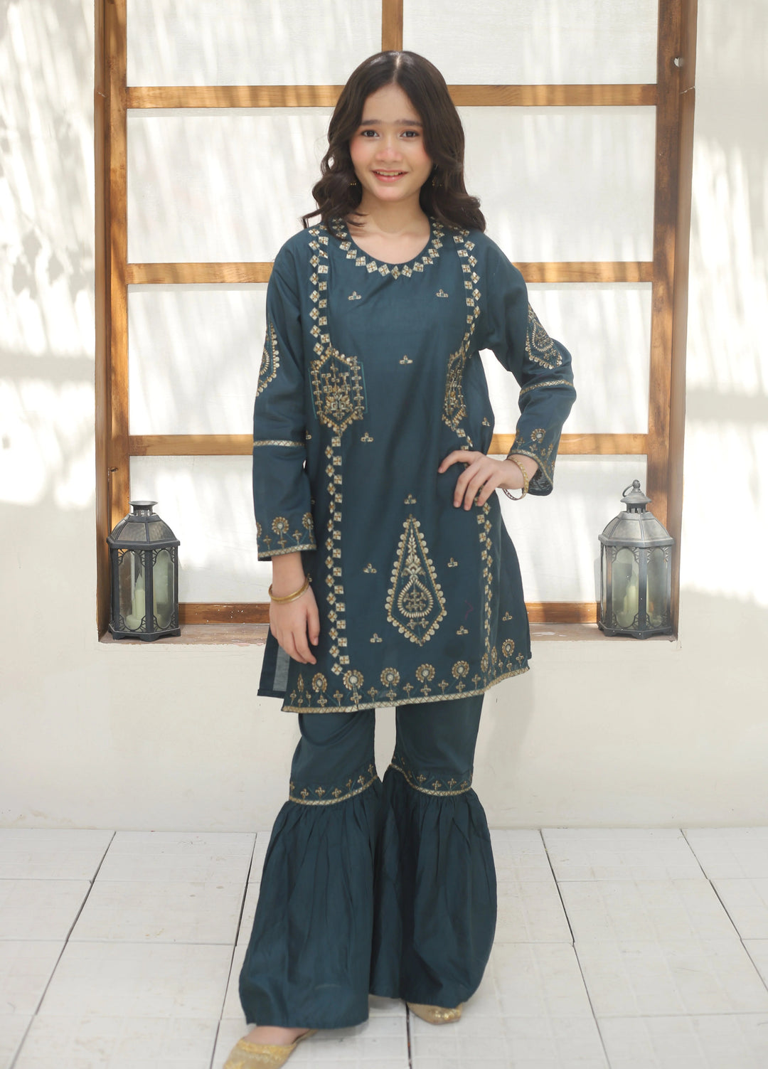 Khanak Girls RTW Embroidered Cotton 2 Piece Suit KST-143 - Casual Collection