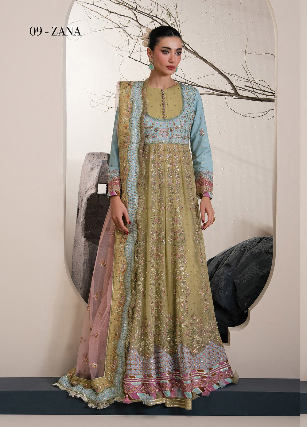 Kalani by Xenia Formals Unstitched Embroidered Raw Silk 3 Piece Suit XE26UKW 09-Zana - Wedding Collection