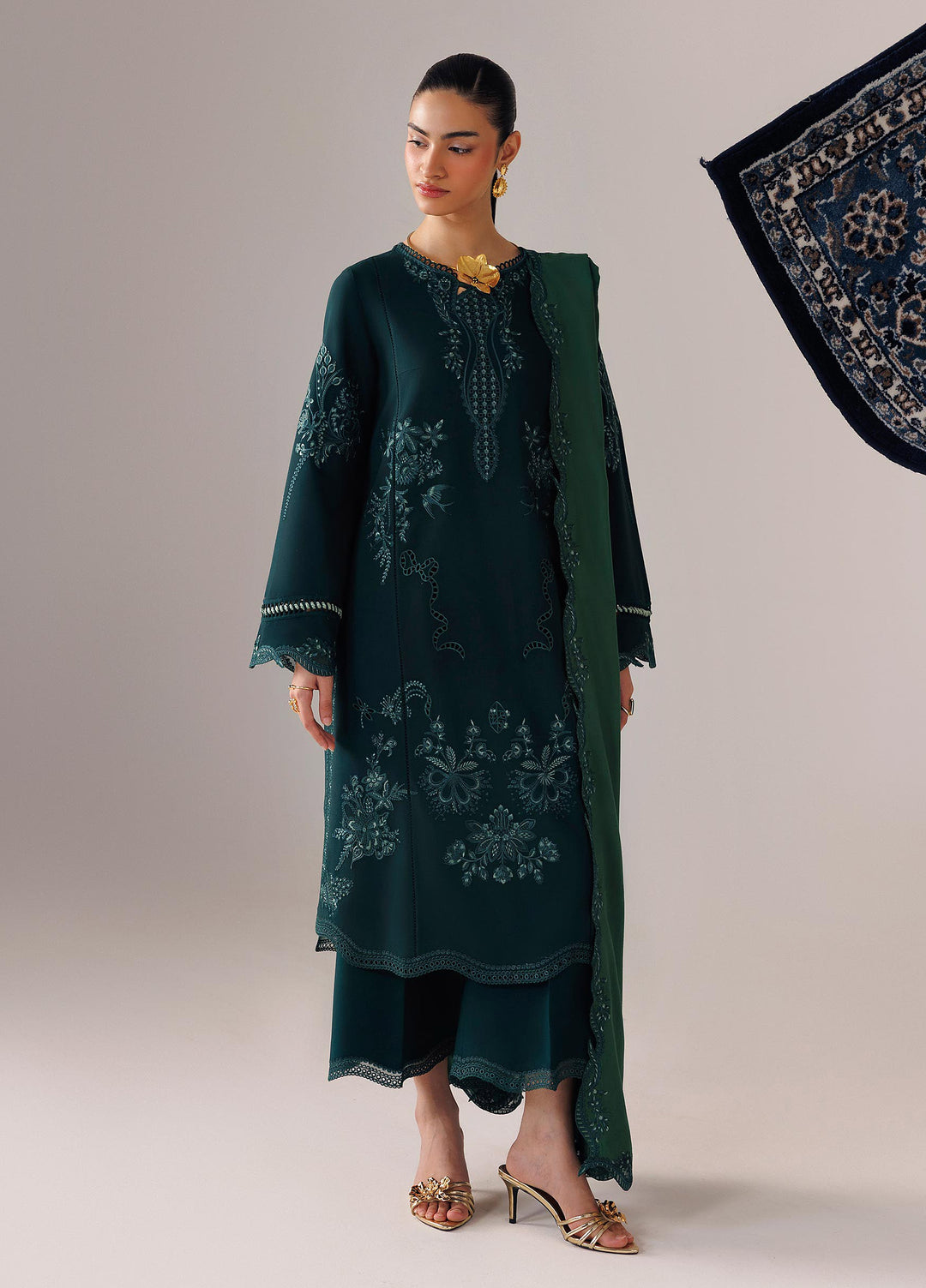 Q line by Qalamkar Unstitched Embroidered Slub Linen 3 Piece Suit QLK26UQL Roma QLW-09 - Winter Collection
