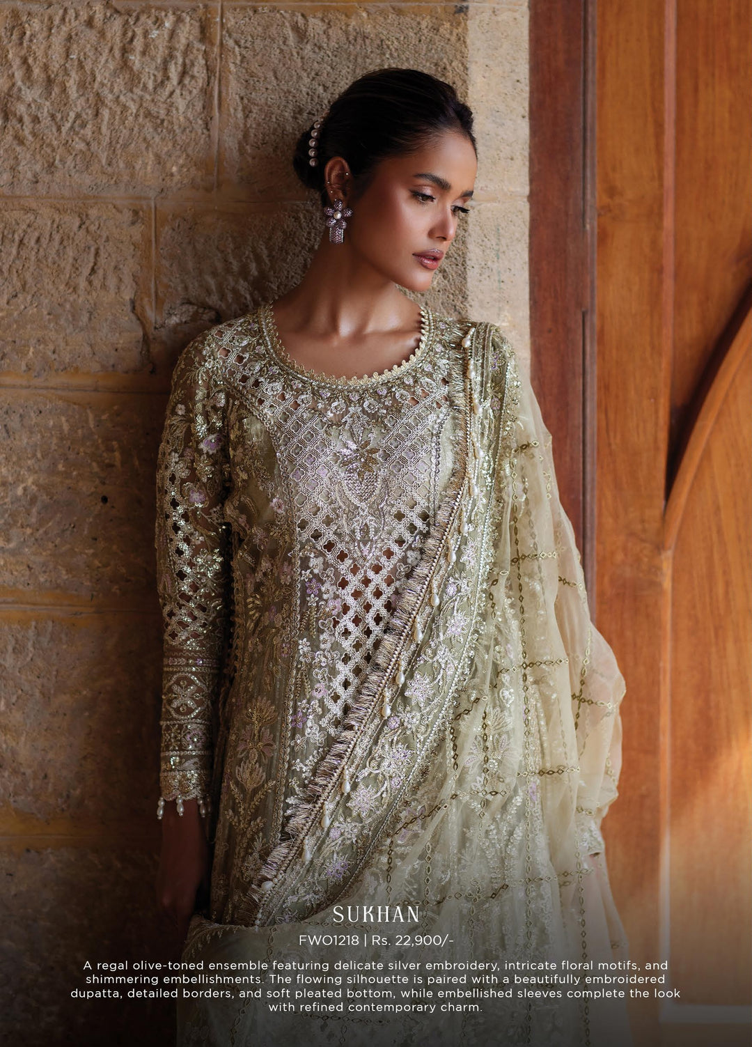 Dastangoi by Afrozeh Unstitched Embroidered Organza 3 Piece Suit AF26UDW Sukhan FW01218 - Wedding Collection
