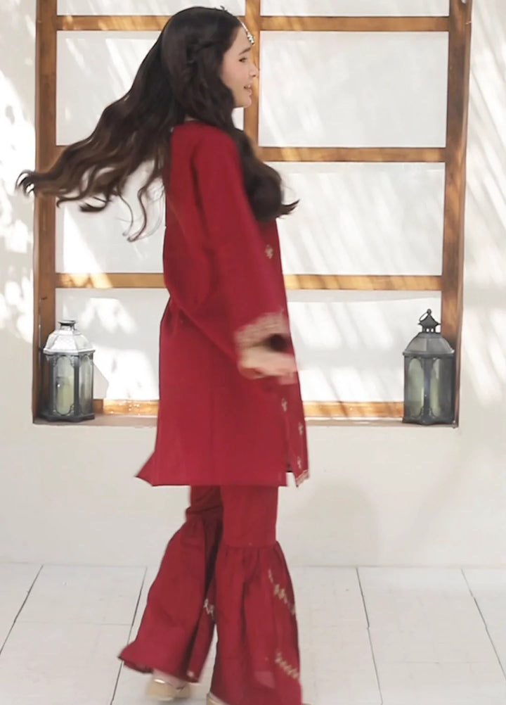 Khanak Girls RTW Embroidered Cotton 2 Piece Suit KST-145 - Festive Collection
