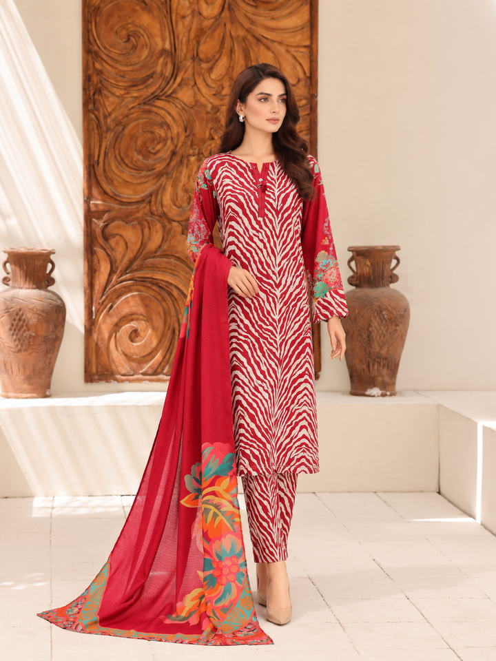 Hz Textiles Unstitched Printed Viscose Linen 3 Piece Suit HZ26ULW LW-5065 - Winter Collection