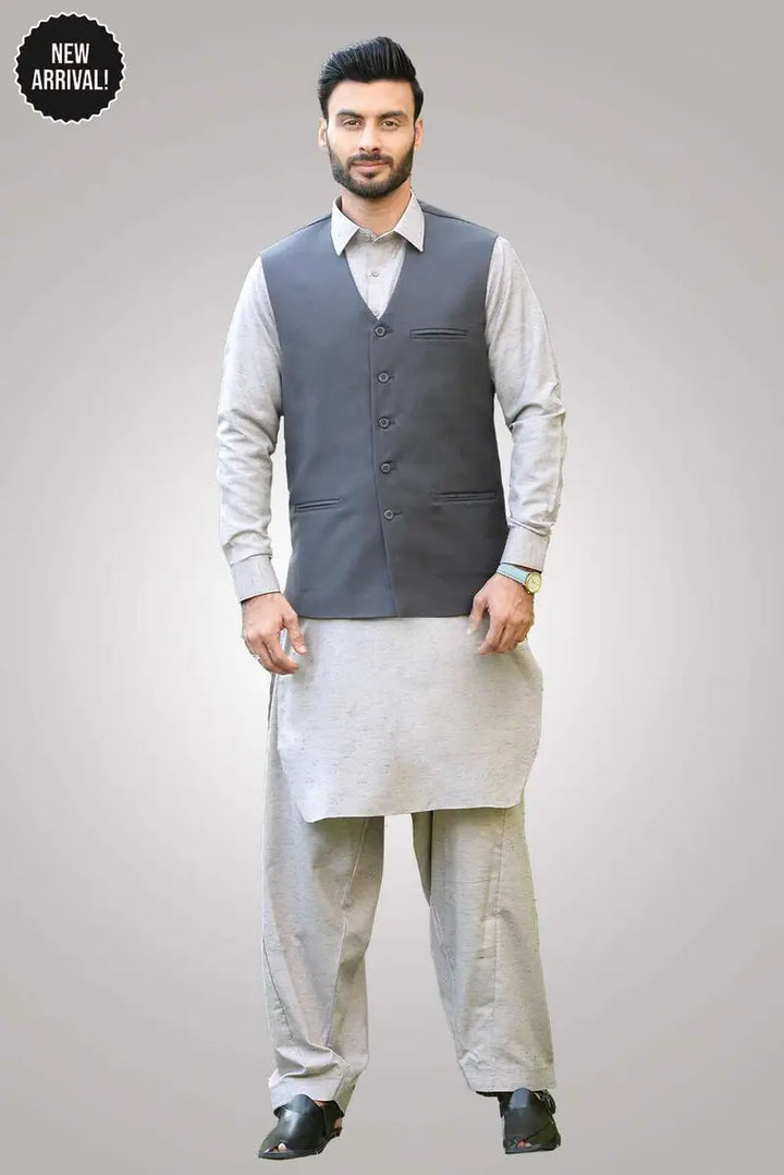 Firdous Mens Waist Coat Solids Cotton MWC-005-D-07 - Summmer Collection
