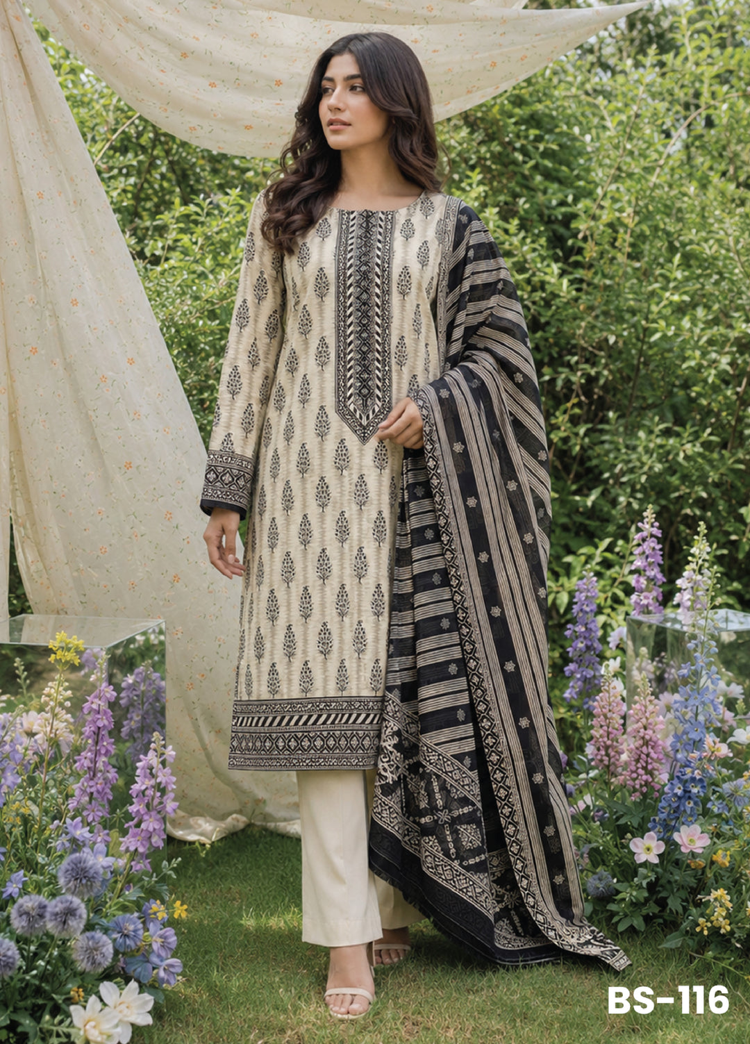 Bin Saeed Unstitched Printed Lawn Cotton 3 Piece Suit BS-116 - Casual Collection