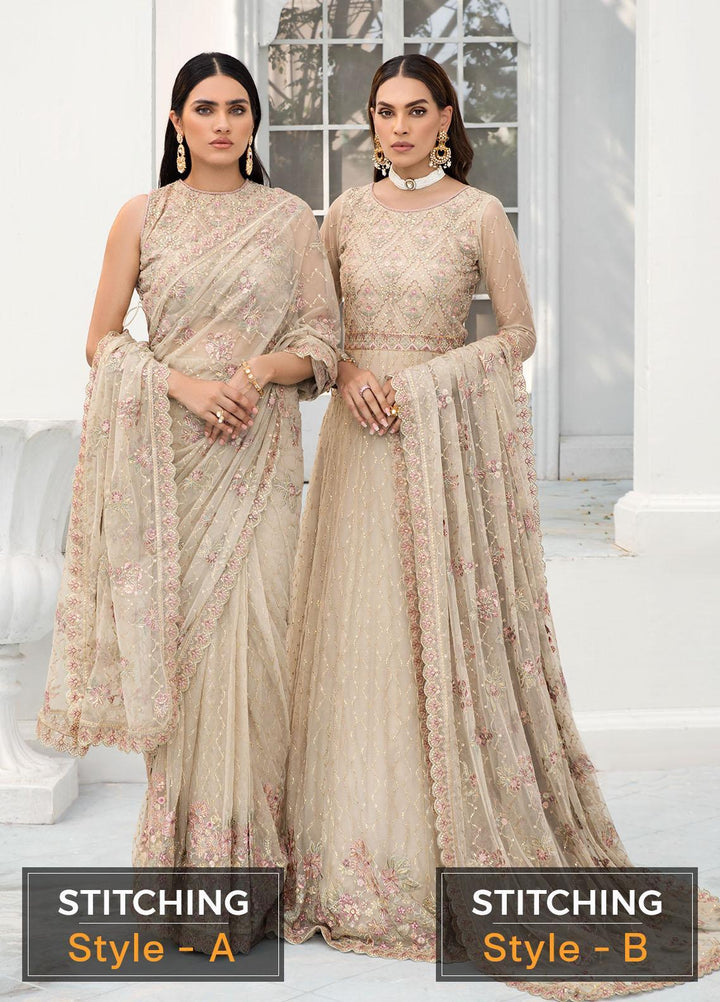 Zarif Embroidered Net Suits Unstitched 3 Piece ZF22DL ZDL-08 Jasmine - Luxury Collection