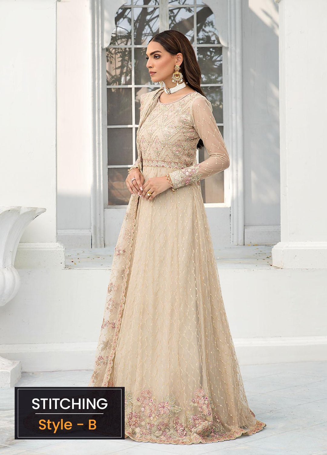 Zarif Embroidered Net Suits Unstitched 3 Piece ZR25UF ZDL-08 Jasmine - Luxury Collection