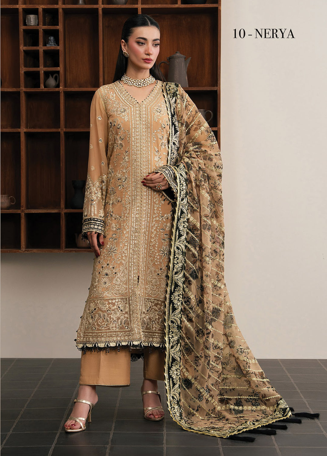 Kalani by Xenia Formals Unstitched Embroidered Chiffon 3 Piece Suit XE26UKW 10-Nerya - Wedding Collection