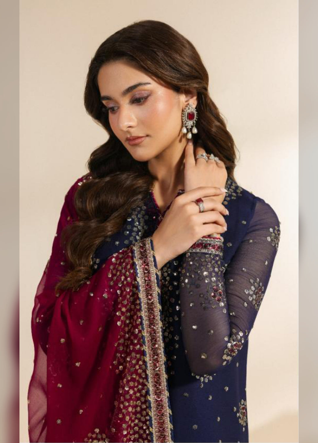 Meraki by Zarif Unstitched Embroidered Chiffon 3 Piece Suit ZR26UCM SABLE 10 - Festive Collection