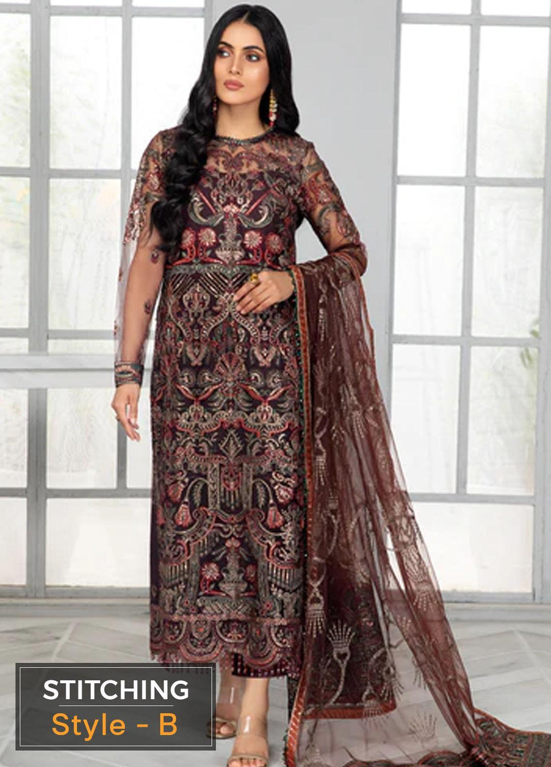 Bahaar by Zarif Embroidered  Suits Unstitched 3 Piece ZB 06 MOCHA - Luxury Collection