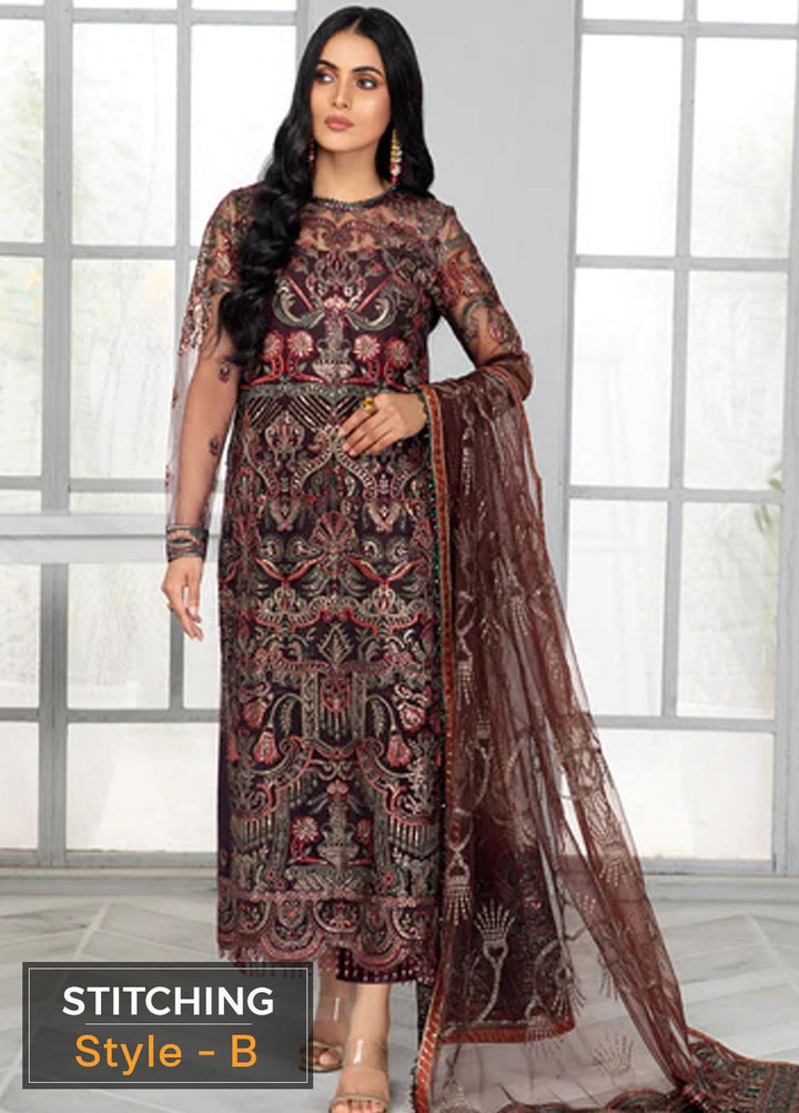 Bahaar by Zarif Embroidered  Suits Unstitched 3 Piece ZB 06 MOCHA - Luxury Collection