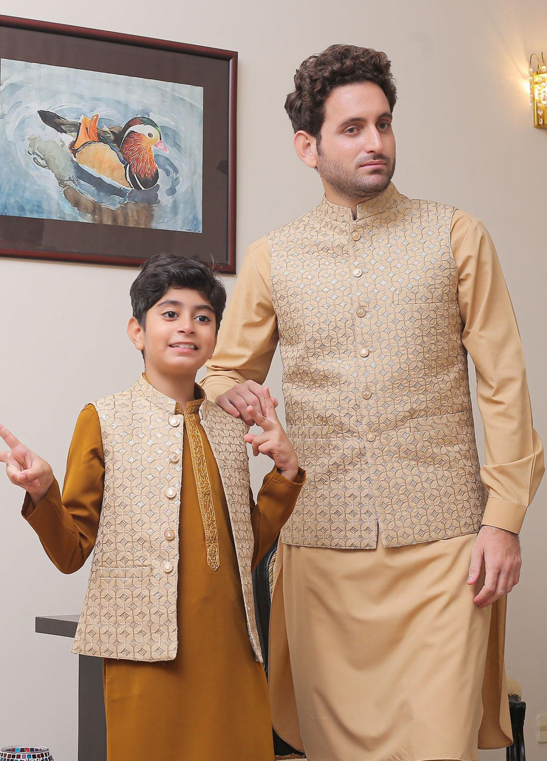 Real Image Raw Silk Formal Waistcoat for Men -  OW - 011 Beige Gold