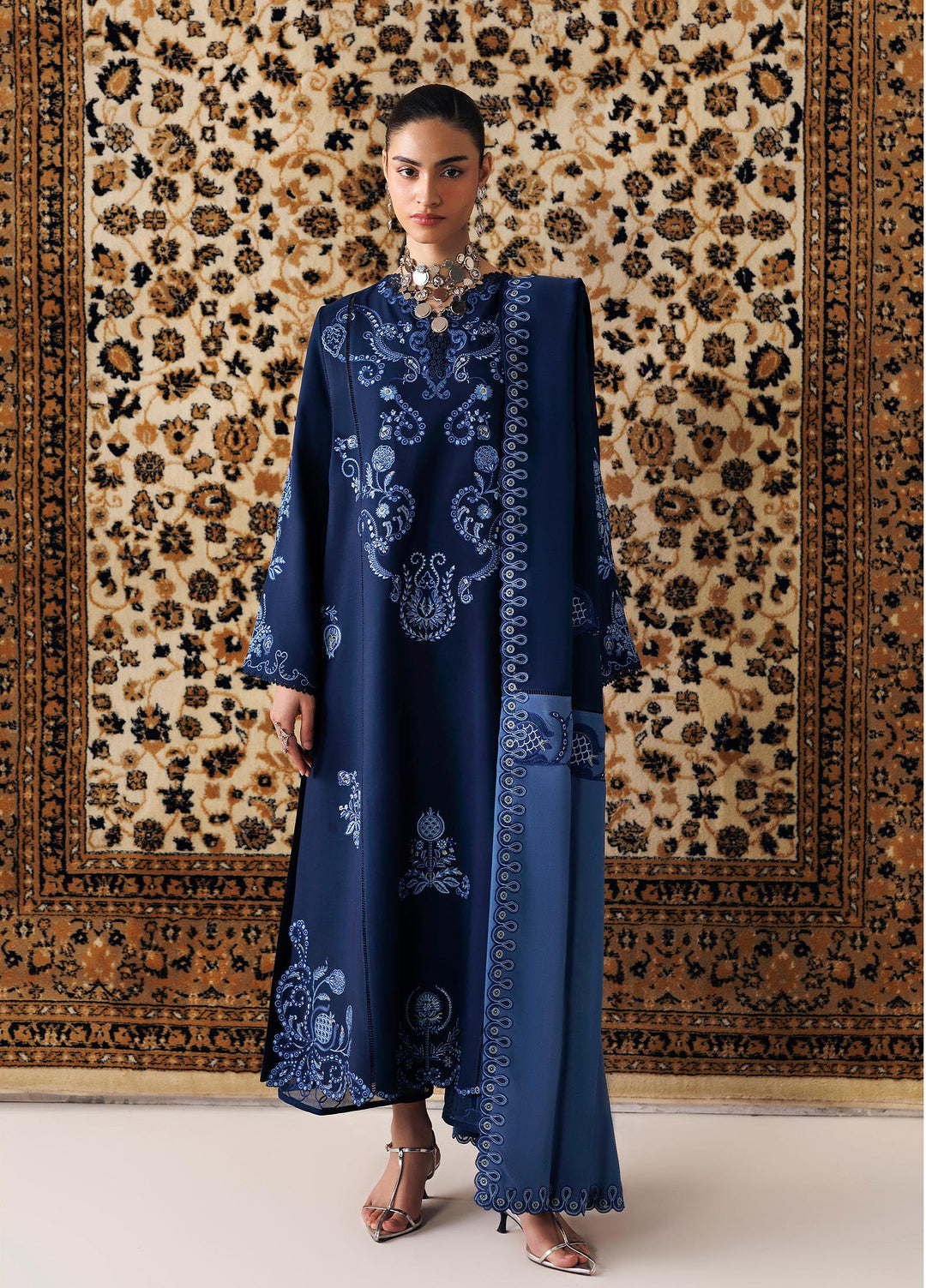 Q line by Qalamkar Unstitched Embroidered Slub Linen 3 Piece Suit QLK26UQL Seran QLW-10 - Winter Collection