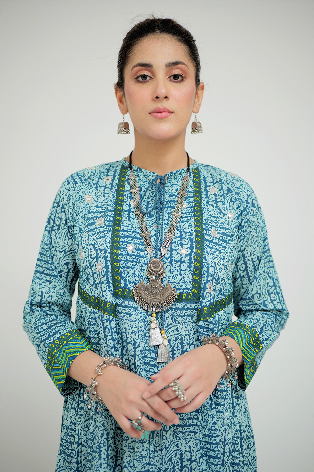 Senorita Women RTW Women Turquoise Blue and Multicolor Casual 3 Piece Suit Cotton Lawn Printed LAD-02687 - Summer Collection