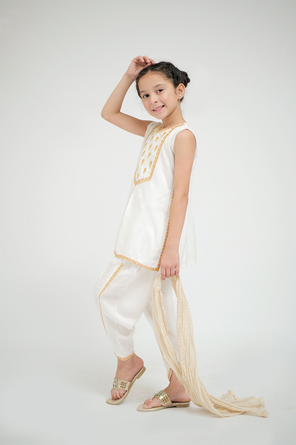 Senorita Kids RTW White and Gold Formal 3 Piece Suit Grip Viscose KDD-02646 - Winter Collection