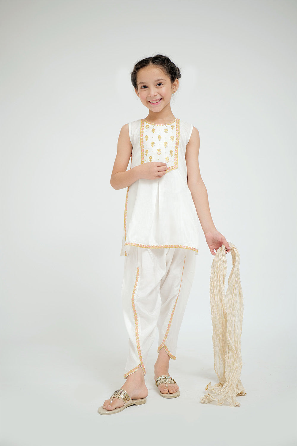 Senorita Kids RTW White and Gold Formal 3 Piece Suit Grip Viscose KDD-02646 - Winter Collection
