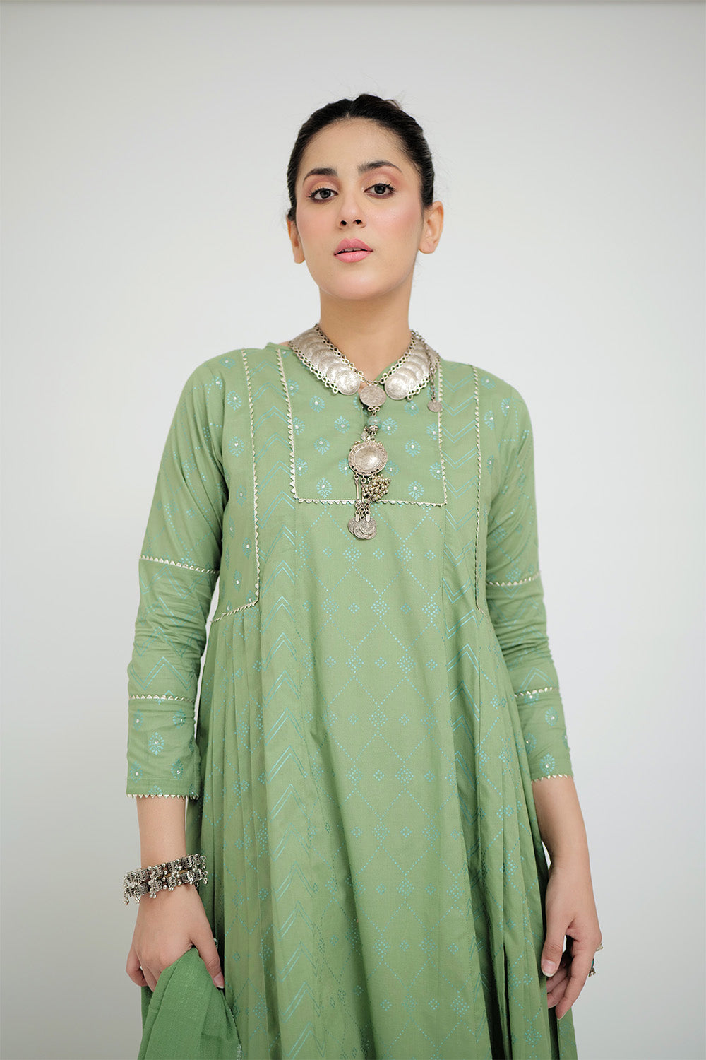 Senorita Women RTW Women Printed Green Casual 3 Piece Suit Cotton Cambric LAD-02659 - Summer Collection